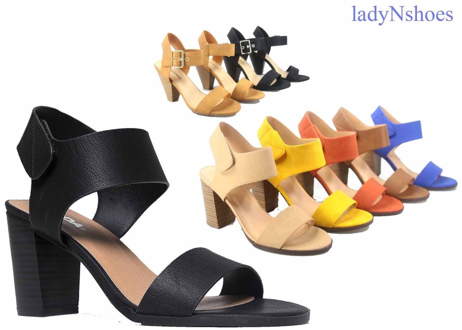 new-womens-open-toe-chunky-heel-ankle-strap shoes